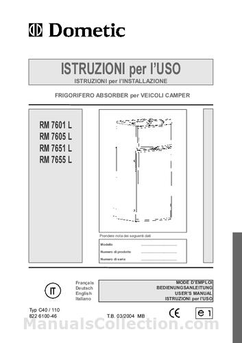 Dometic RM7655L Manual (Italiano) download